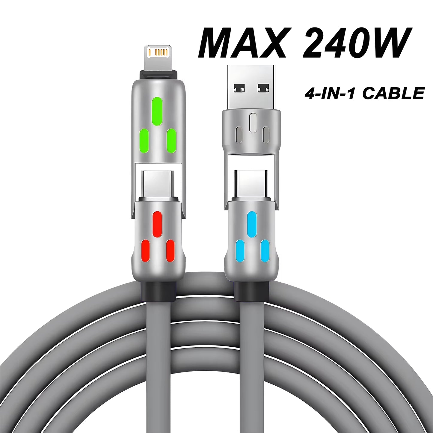 4 in 1 Fast Charging Cable 3A USB Cable USB a to Micro Type C for Iphone 15 14 13Por 3 in 1 Samsung Huawei Xiaomi Quick Charger