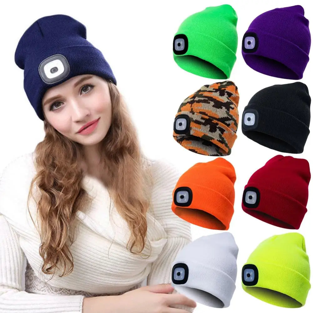 LED Lighted Beanie Cap Hip Hop Winter Hat Knit Warm Hunting Camping Running Hat Men Women Outdoor Fishing Camping Fishing Caps