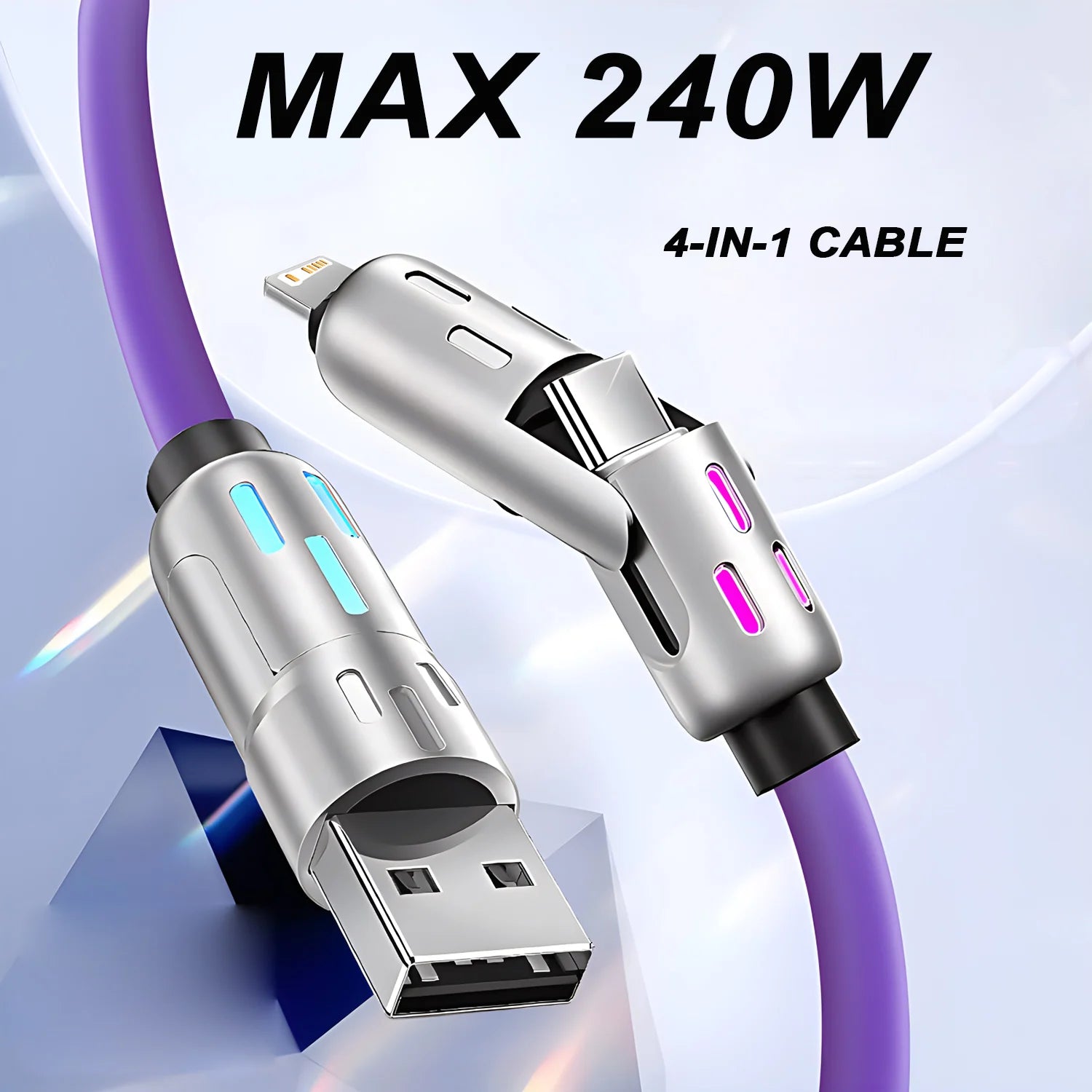 4 in 1 Fast Charging Cable 3A USB Cable USB a to Micro Type C for Iphone 15 14 13Por 3 in 1 Samsung Huawei Xiaomi Quick Charger