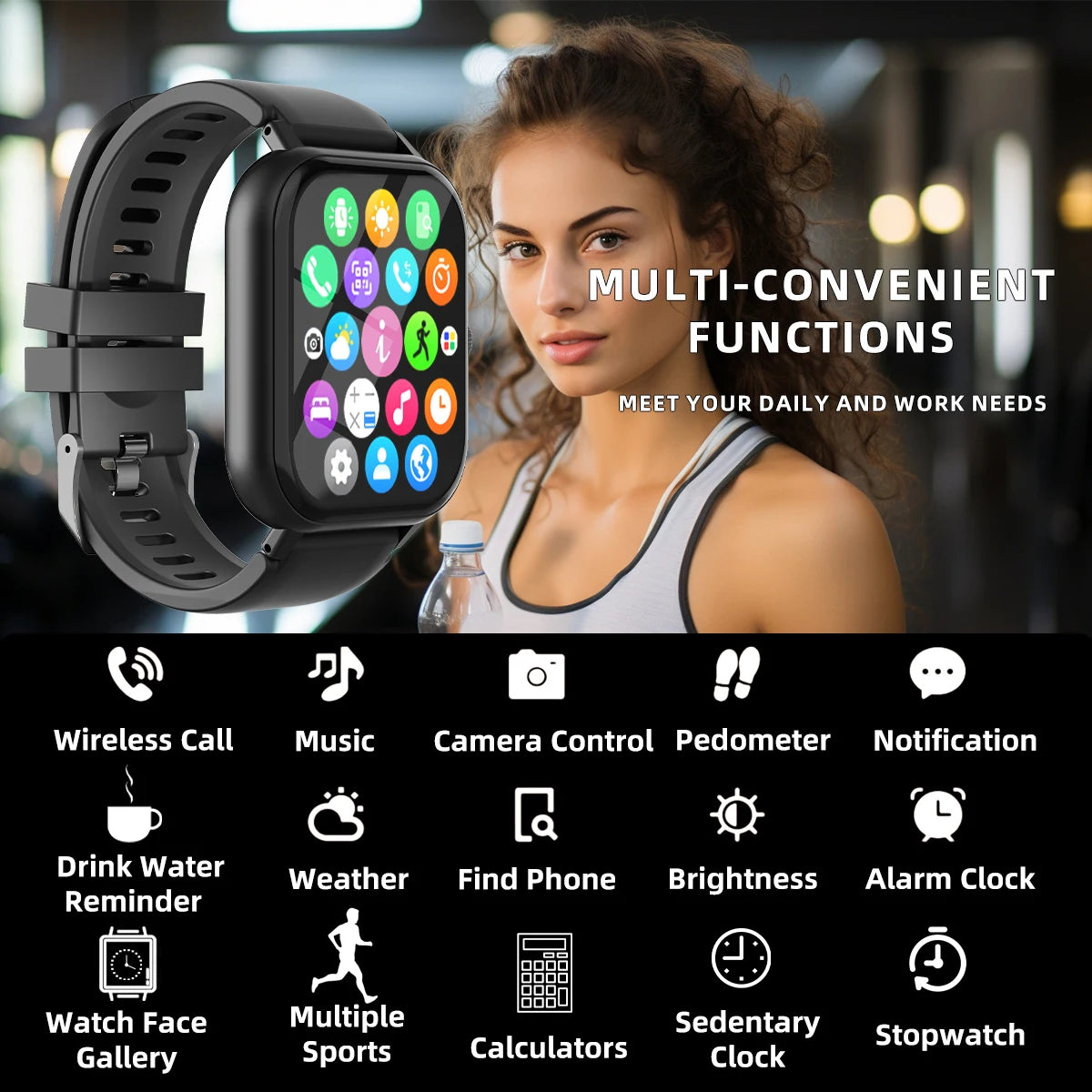 1.99" Bluetooth Call Smart Watch Men Women Full Touch Screen Sports Fitness Pedometer Smartwatch for Android Iphone