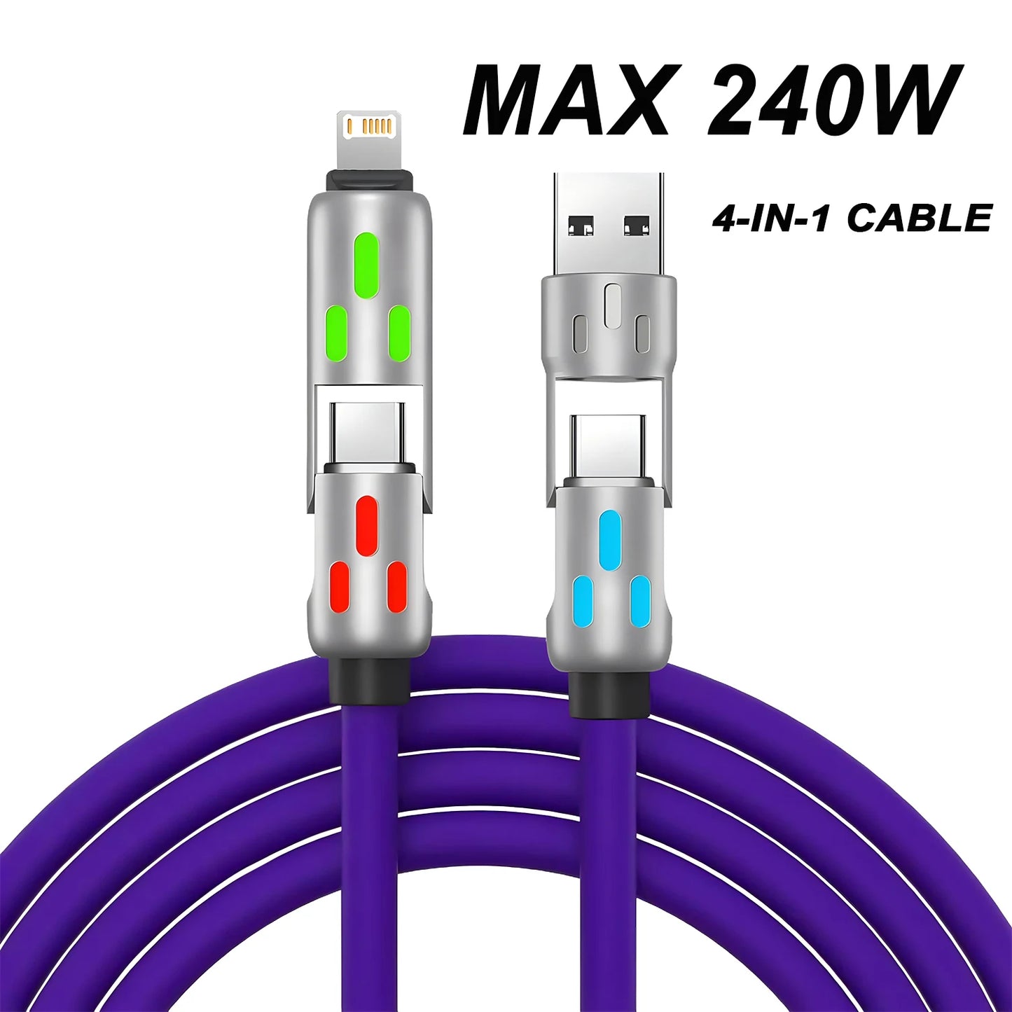 4 in 1 Fast Charging Cable 3A USB Cable USB a to Micro Type C for Iphone 15 14 13Por 3 in 1 Samsung Huawei Xiaomi Quick Charger