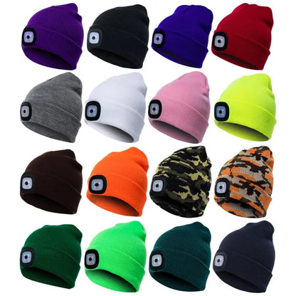 LED Lighted Beanie Cap Hip Hop Winter Hat Knit Warm Hunting Camping Running Hat Men Women Outdoor Fishing Camping Fishing Caps